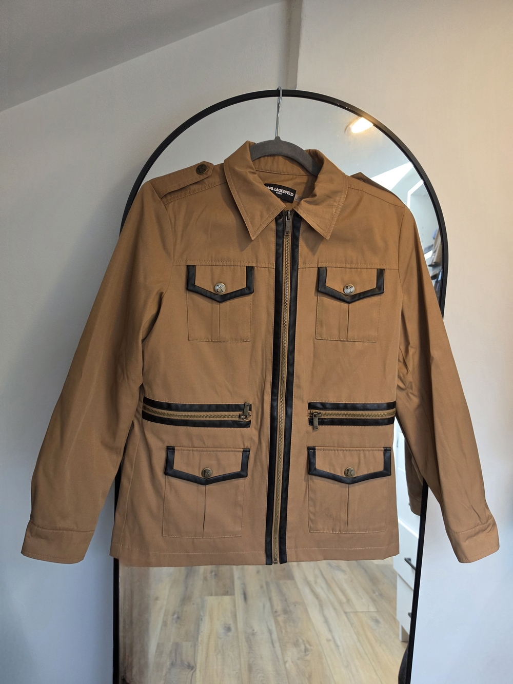 Karl Lagerfeld Tan Utility Jacket with Black Trim